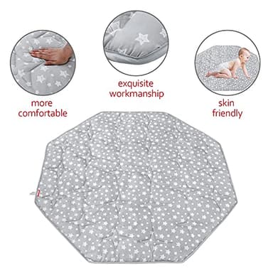 Octagon Playpen Mat Grey, Non Slip 8 Panel Playpen Mattress Mat Fits Regalo Extra Large Play Yard and hiccapop XL 69" Baby Playpen, Grey Star Octagon Playard Pad - Image 5