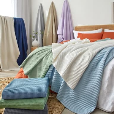 PHF Pre-Washed Cotton Waffle Weave Blanket King Size for Bed,Snag Proof Throw Blanket for Couch Spring Summer Lightweight Breathable,Oeko-TEX Certified,Machine Washable, Home Decor Gift，Pink - Image 6