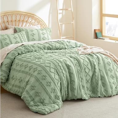 Bedsure Tufted Boho Comforter Set California King - Sage Green Boho Bed Set, GentleSoft™ 3 Pieces Farmhouse Shabby Chic Embroidery Bedding, Gifts for Woman, Soft Jacquard Comforter for All Seasons - Image 3