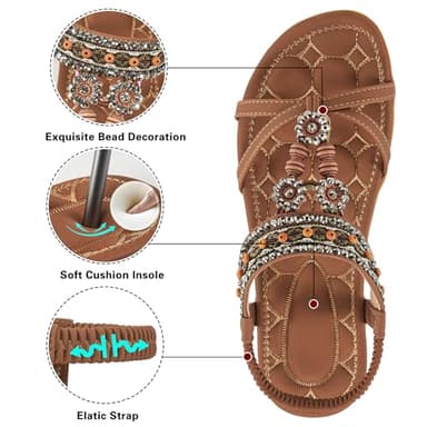 Alicegana Womens Sandals Dressy Summer: Comfortable Bohemian Flats Elastic Ankle Strap Walking Beach Shoes - Image 3