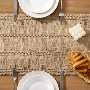 Socomi Boho Table Runner Fall Thanksgiving Farmhouse Burlap Jute Bamboo Rustic Dining Kitchen Centerpiece Decor Long Macrame Woven Coffee Table Runner for Dresser Scarf Home Decor 12x90 inch - Image 6