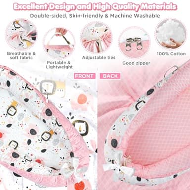 URMYWO Baby Lounger - Baby Lounger for Newborn 0-24 Months, Breathable & Soft Cotton Baby Nest Cover Infant Lounger, Babies Newborn Essentials Gifts, Portable Baby Floor Seat for Home and Travel - Image 4