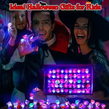 Nucifer 50 Pcs Halloween Treats Light Up Rings Toys Bulk 3D LED Flashing Glow In The Dark Rings Party Supplies Prizes Non Candy Treats Halloween Party Favors Gifts Toys Kids Adults Goodie Bag Stuffers - Image 3