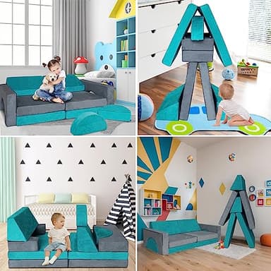 RELIANCER Modular Kids Play Set - 8PCS Foam Couches for Playroom, Toddler to Teen Sectional Sofa, Childrens Nugget Couch, Playhouse Fort Set - Image 10