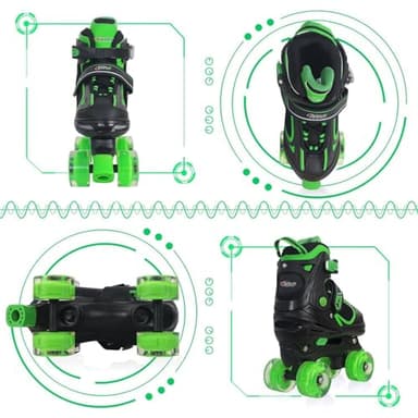 Kids Roller Skates for Boys - Green for Big Kids Age 7 8 9 10 - Adjustable All Light up Wheels Indoor Outdoor Sports Birthday Gift for Son and Grandson - Image 3