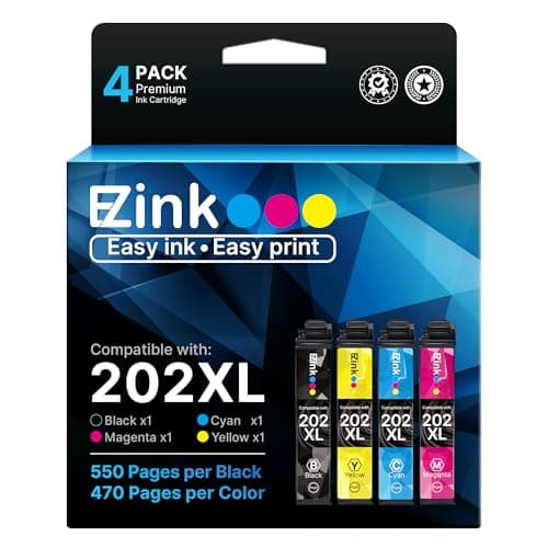 E-Z Ink 202XL Ink Cartridges High Capacity Remanufactured for Epson 202 XL 202XL T202XL to Use with Expression Home XP-5100 Workforce WF-2860 Printer (1 Black 1 Cyan 1 Magenta 1 Yellow, 4 Pack) - Image 1