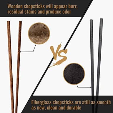 HIWARE 10 Pairs Fiberglass Chopsticks - Reusable Chopsticks Dishwasher Safe, 9 1/2 Inches - Black - Image 7