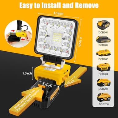 2 PCS Cordless LED Work Light for Dewalt 18V 20V Max Battery, 5000LM Battery Light for Dewalt 20v Tools, Portable Work Light with USB & Type-C Charging for Jobsite, Garage, Car Repairing, Emergency - Image 2