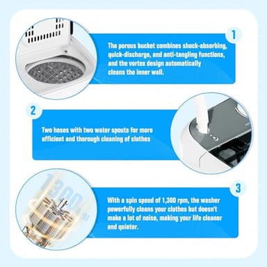 SUNCROWN Portable Washing Machine 16lbs, Compact Twin Tub Semi Automatic Washer, Energy-Saving Mini Laundry Combo with Extended Drain Hose & Pump for Dorms, Apartments, RV, White+Black - Image 6