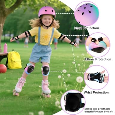 Kids Bike Helmet for 3-5-8-14+ Age Girls and Boys, Kids Helmet with Knee Pads Elbow Pads Wrist Guards,Ventilation Multi-Sport Scooter Roller Skate Rollerblading Skateboarding Climbing Cycling - Image 2