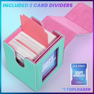 UAONO Card Deck Box with MTG Commander Display, Deck Case Holds 100+ Double-Sleeved Cards, Trading Card Storage Box Fits TCG/PTCG/Sports Card with 2 Dividers, 1 Toploader (Turquoise, Pink) - Image 5
