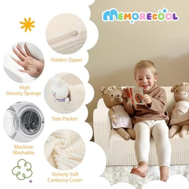 MeMoreCool Toddler Chair Comfy for 1-3 Years Old, Corduroy Kids Couch Bed Fold Out, 2-in-1 Foldable Baby Lounge Chair, Pull Out Children Sofa Bed, Beige - Image 6