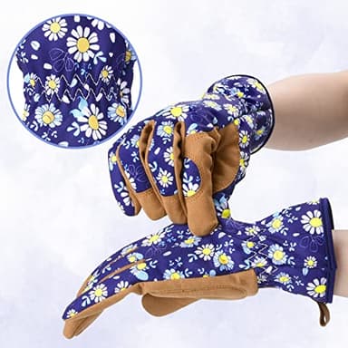 Womens Gardening Weeding Gloves, Leather Garden Glove for Women Thorn Proof No Stab for Digging, Planting,Pruning (Medium, Dark Blue) - Image 5