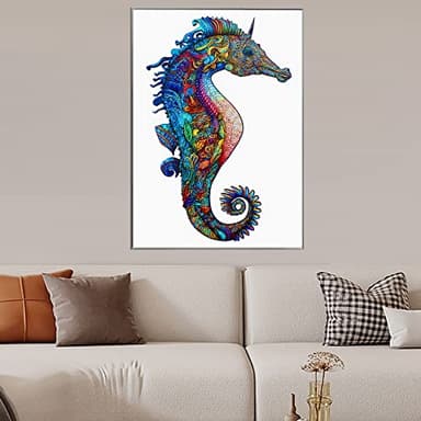 Mys Aurora Unique Wooden Jigsaw Puzzles - Unicorn Seahorse, 300 Pcs King Size 11.4" x 17.9", Animal Shaped Wood Puzzle, Beautiful Package, Best Gift for Adults and Kids, Family Game - Image 6