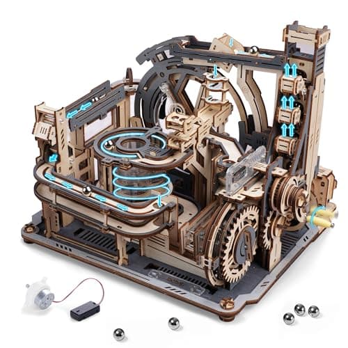 ROBOTIME Motorized Wooden Puzzles for Adults - 3D Puzzles for Adults LGC01 Marble Spaceport - Wooden Marble Run Model to Build - Space/STEM/Engineering Gift - Image 1