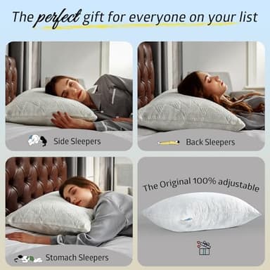 BETU Cooling Pillow Queen Size, Shredded Memory Foam Cool Pillow for Hot Sleepers, Adjustable Firm Soft Support Bed Pillows Perfect for Back Neck Pain and Side Sleeping with Pillow Case Cover, White - Image 5