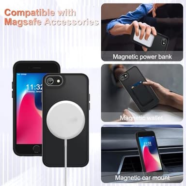 YENAPOON for iPhone SE Case 2022(3rd)/2020(2nd), iPhone 8/7 Case, with 1 Screen Protector, Matte Magnetic Slim Phone Cover, Support for Magsafe, Shockproof Protection Translucent Frosted Back,Black - Image 7
