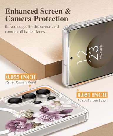 GVIEWIN for Samsung Galaxy S25 Ultra Case, [Compatible with Magsafe][Screen & Camera Lens Protector] Floral Clear Slim Shockproof Protective Women Phone Cover for S25 Ultra 2025 6.9", Cherry Blossoms - Image 7