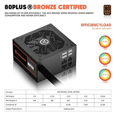 ARESGAME AGV Series 750W Power Supply, 80 Plus Bronze Certified, Semi Modular Power Supply, 5 Year Warranty - Image 2