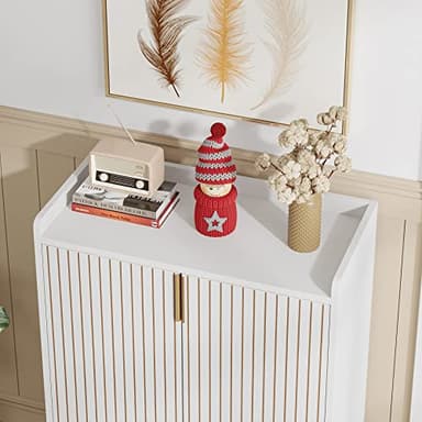 Tribesigns Shoe Cabinet with Doors, 5 Tiers Shoe Storage Cabinet for Entryway, 25 Pairs Wooden Shoe Cabinets, Modern Shoe Organizer Storage for Living Room, Bedroom, Hallway, Closet, White - Image 3
