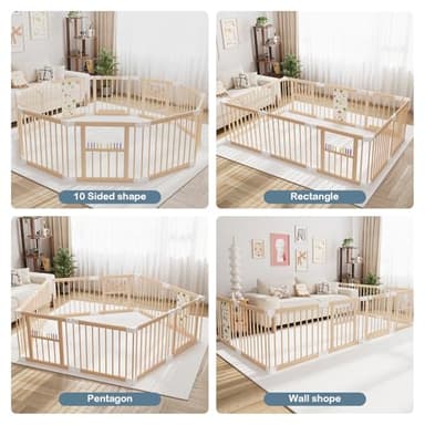 Foldable Wooden Baby Playpen Activity Center,Adjustable Size & Shape Portable Play Yard, Baby Fence Play Area with Gate for Indoor Use for Babies and Toddlers(82x55x24inches) - Image 4