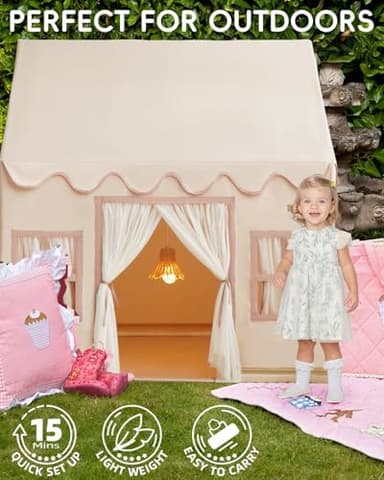 Large Kids Tent Playhouse Base Fabric with Star Lights, Flags and Tote Bags, Kids Play Tent Indoor & Outdoor, Washable Teepee Tent for Boys & Girls, Play House for Toddler, Neutral Color - Image 4