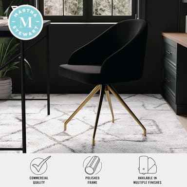 Martha Stewart Sora Stationary Swivel Task Chair with Sloped Arms for Home Office in Black Velvet with Polished Brass Frame - Image 5
