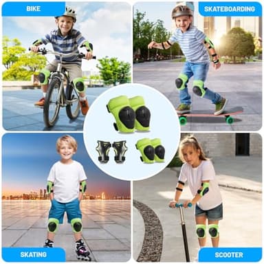 GEQID Kids Knee Pads Elbow Pads Wrist Guards Set ,Protective Gear for 4-6-12 Boys Girls Roller Skating Scooter Skateboarding Bike (Green, Free Size (4-12 Years or 40-80lbs)) - Image 6