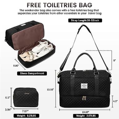 LOVEVOOK Travel Duffle Bag, Weekender Bags for Women with Shoe Compartment, Carry on Overnight Bag with Toiletry Bag, Gym Duffel Bag with Wet Pocket, Hospital Bags for Labor and Delivery, Black - Image 2