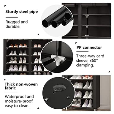 MOYIPIN Shoe Rack Storage Organizer, Double Row Portable Nonwoven Fabric Cover Shoe Rack Holds up to 28 Pairs 36.2 x 11.2 x49.2 Inches Black - Image 7