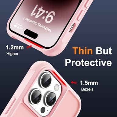 SKYLMW Compatible with iPhone 14 Pro Case with Invisible Magnetic O-Ring Stand Military-Grade Translucent Case for iPhone 14 Pro 6.1" [Compatible with MagSafe][Great Grip Feeling], Pink - Image 6