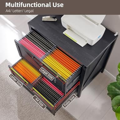 JXQTLINGMU 2 Drawer Farmhouse File Cabinet, Lateral Filing Cabinet with Lock for Home Office, Compatible Legal Letter A4 F4 Size, Black - Image 3