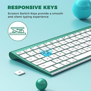 Wireless Keyboard and Mouse, Vssoplor 2.4GHz Rechargeable Compact Quiet Full-Size Keyboard and Mouse Combo with Nano USB Receiver for Windows, Laptop, PC, Notebook-Blackish Green - Image 4