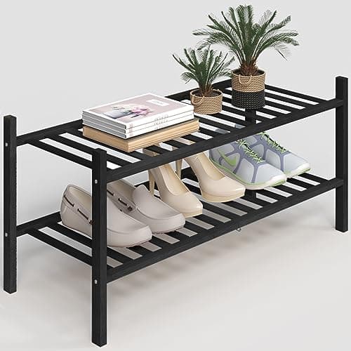 Z&L HOUSE 2-Tier Shoe Rack for Closet, Stackable Bamboo Shoe Rack for entryway, Hallway, Bathroom, Multifunctional Utility Free Standing Shoe Shelf Black - Image 1