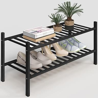 Z&L HOUSE 2-Tier Shoe Rack for Closet, Stackable Bamboo Shoe Rack for entryway, Hallway, Bathroom, Multifunctional Utility Free Standing Shoe Shelf Black - Image 1