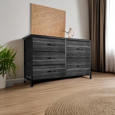 Nicehill Black Dresser for Bedroom with 5 Drawers, Chests of Drawers for Closet, Clothes, Nursery, Bedroom Dresser with Drawers,Black Wood Grain - Image 6