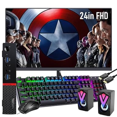 Lenovo ThinkCentre M700 Mini Tiny Business Computer PC w/ 24in FHD Monitor, M700 Micro Computer Core 6th Gen, 16GB RAM, 512GB SSD, DisplayPort, RJ-45, WiFi, Bluetooth, Windows 10 Pro (Renewed) - Image 1