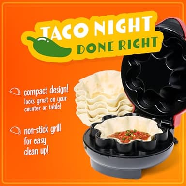 Nostalgia Taco Tuesday Tortilla Bowl Maker For Baked Taco Bowls, Tostadas, Salads, Dips, Appetizers, and Desserts, 8 to 10 Inch Tortillas, Red - Image 4