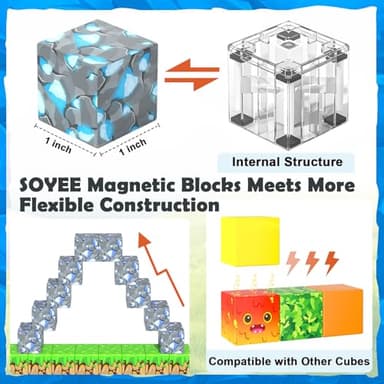 Magnetic Blocks - Build Mine Magnet World Forest Mine Set Magnet Building Blocks Kids Toys for 3+ Year Old Boys & Girls 1'' Magnetic Cubes STEM Sensory Building Toys Kids Game Xmas Gifts - Image 4