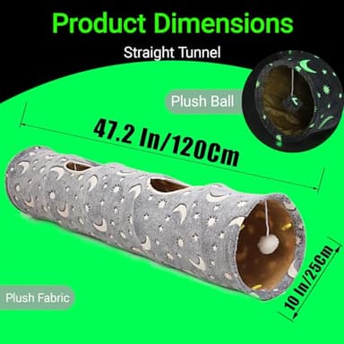 LUCKITTY Cat Tunnel Tube with Plush Ball Toys Collapsible Self-Luminous Photoluminescence, for Small Animals Pets Bunny Rabbits, Kittens, Ferrets,Puppy and Dogs Grey Moon Star - Image 3