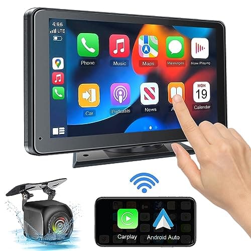 Portable Wireless with Apple CarPlay and Android Auto Screen for Car, 7" HD Touch Screen Car Stereo with Mirror Link, Bluetooth 5.2, Backup Camera, AUX,FM Transmitter for All Vehicle - Image 1