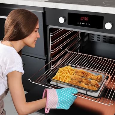 Air Fryer Basket for Oven, OPENICE 15.6" x 11.6" Air Fryer Tray and Pan Set with 30PCS Parchment Papers, Stainless Steel Oven Air Fryer Basket and Tray for Baking Grilling - Black - Image 2