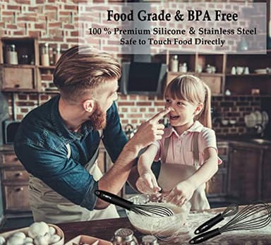 Walfos Silicone Whisk,Stainless Steel Wire Whisk Set of 3 -Heat Resistant 480°F Kitchen Whisks for Non-stick Cookware,Balloon Egg Beater Perfect for Blending,Whisking,Beating,Frothing & Stirring,Black - Image 9