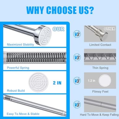 TEECK Shower Curtain Rod, 32-80 inch Adjustable Spring Tension Curtain Rod, Never Rust Anti-Slip Shower Curtain Rod for Bathroom, No Drilling, Never Collapse, Easy to Use, Silver - Image 6