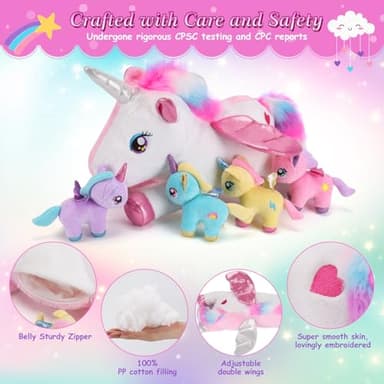 gnomantic 5 Pieces Unicorn Stuffed Animals - 1 Mommy Stuffed Unicorn with 4 Babies - Unicorns Gifts for Girls Ages 3 4 5 6 7 8, Unicorns Plush Toys for Christmas, Valentine's, Birthday Gifts (Pink) - Image 4