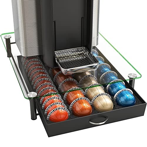 DecoBrothers Crystal Tempered Glass Vertuo Pod Holder Drawer, 28 Large or 56 Small Nespresso Capsule Organizer, Black - Image 1