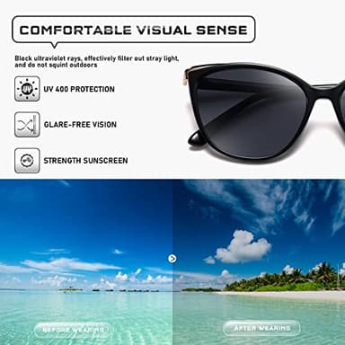 Colrea Trendy Cat Eye Sunglasses for Women Fashion Cateye UV400 Protection Glasses CL22017 (Black Lens/Black Frame) - Image 5