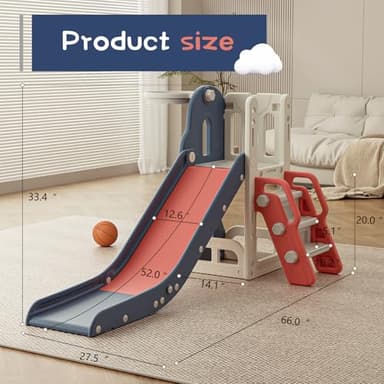 Toddler Slide,Kids Climber Slide with Storage Space and Non-Slip Steps,Indoor Outdoor Playset with Basketball Hoopa and Telescope,Slide for Toddlers Age 1-3 (Red) - Image 6