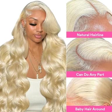 613 HD Lace Frontal Wig - 13x6 Body Wave Blonde Human Hair Wig, 200 Density, 34 Inch, Pre Plucked with Baby Hair - Image 2