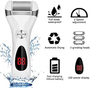 Electric Foot Callus Remover Kit, Elmchee Rechargeable Callous removers 3 Grinding Heads Waterproof Foot Scrubber File, Professional Pedicure Tools kit Feet Care for Dead, Cracked Dry Skin - Image 4
